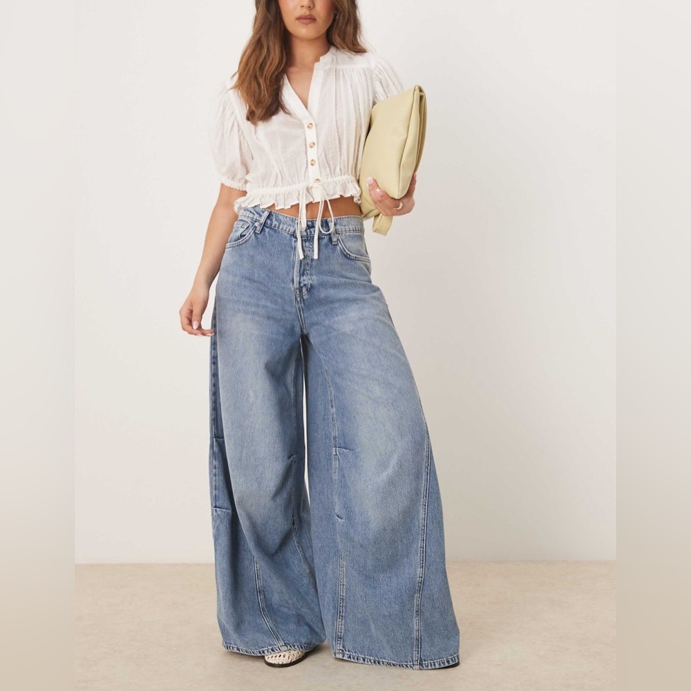 Free People We The Free Westward Barrel Leg Demi Blue Women’s Jeans Sz 31 NWT